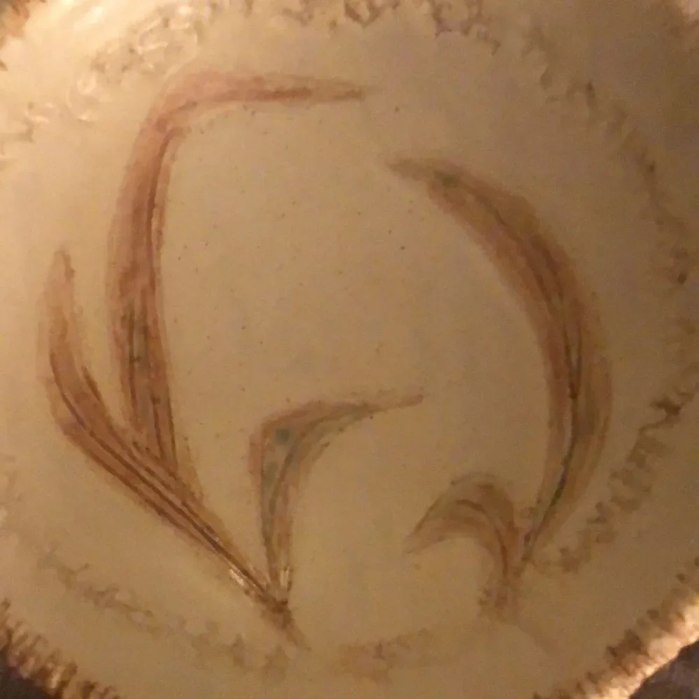 Vintage Hand Made Pottery Bowl Ivory Wheat Leaves